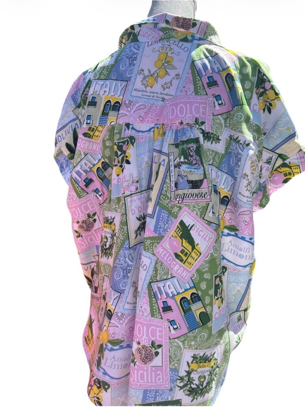 JANE + DELANCEY L Medetirenian Summer Travel Drop Shoulder Button Front Top - Picture 3 of 3
